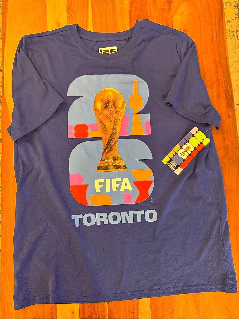 FIFA World Cup 26 Host City Toronto Graphic T-Shirt Tee Blue & Orange Large